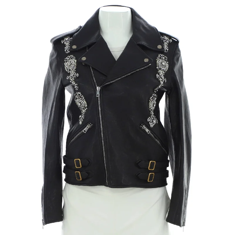 Women's Biker Jacket Leather with Crystal Embellished DetailsMilitary Jackets