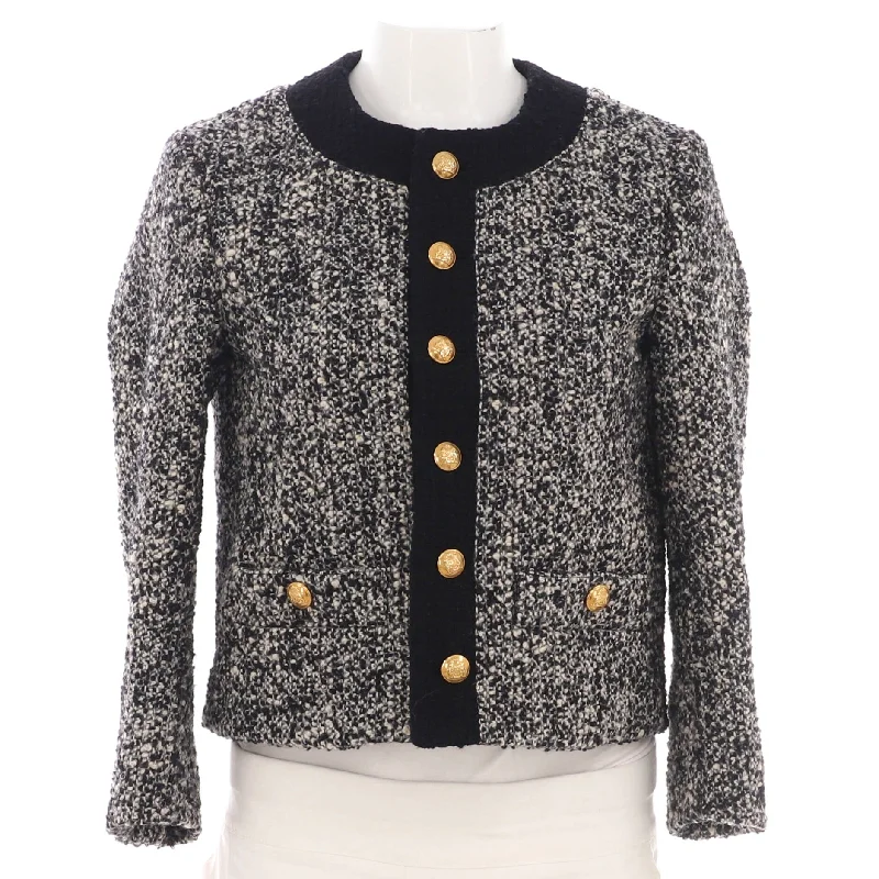 Women's Button Up Collarless Evening Jacket TweedButton-Up Jackets