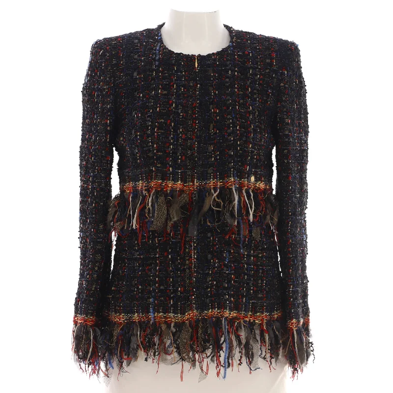 Women's Paris-Cosmopolite Fringe Trim Jacket TweedSheer Jackets