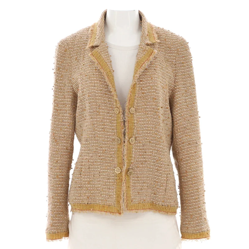 Women's Pointed Collar Button Up Jacket Sequin Embellished TweedBomber Jackets