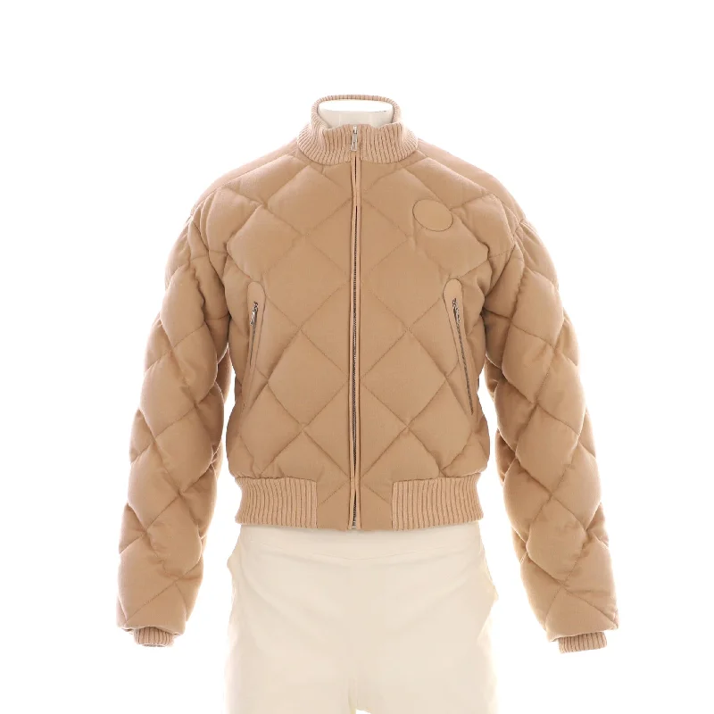 Women's Short Puffer Jacket Quilted Cashmere with LeatherLeather Jackets