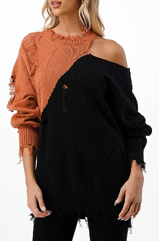 Cashmere Knit TopsColor Block Cutout Sweater