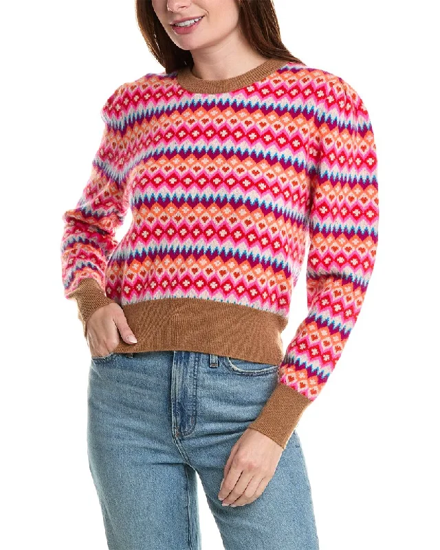 Work Knit TopsBrodie Cashmere Farley Fairisle Puff Sleeve Cashmere Sweater