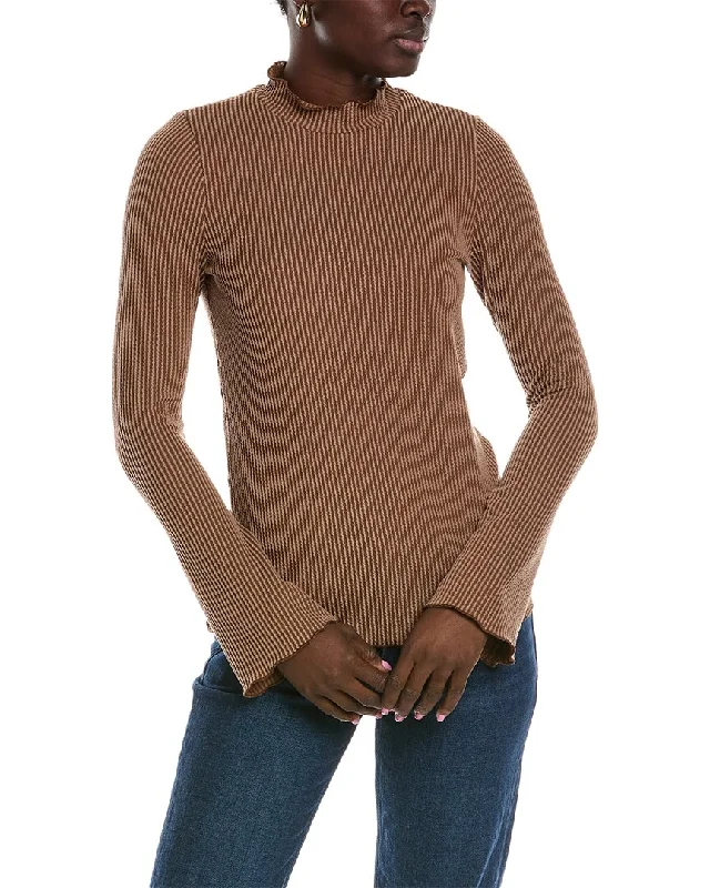 Zippered Knit TopsBrook + Lynn Squiggle Rib Mock Neck Top