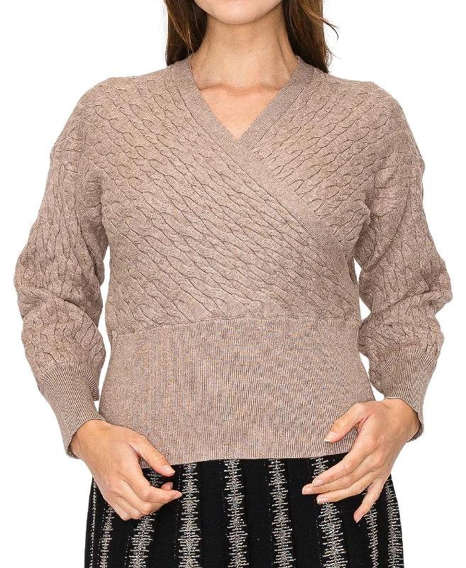 Layered Knit TopsCable Knit Surplice Sweater