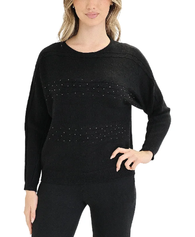 Fleece Knit TopsCable Knit Sweater w/ Crystals