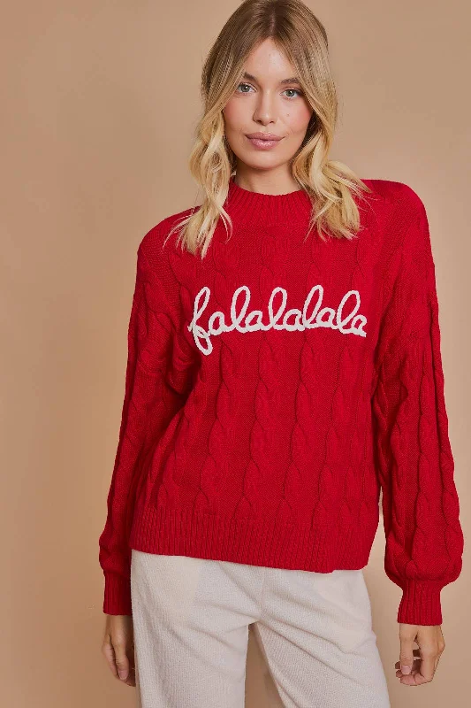 Cropped Knit TopsFalala Cable Sweater - Red