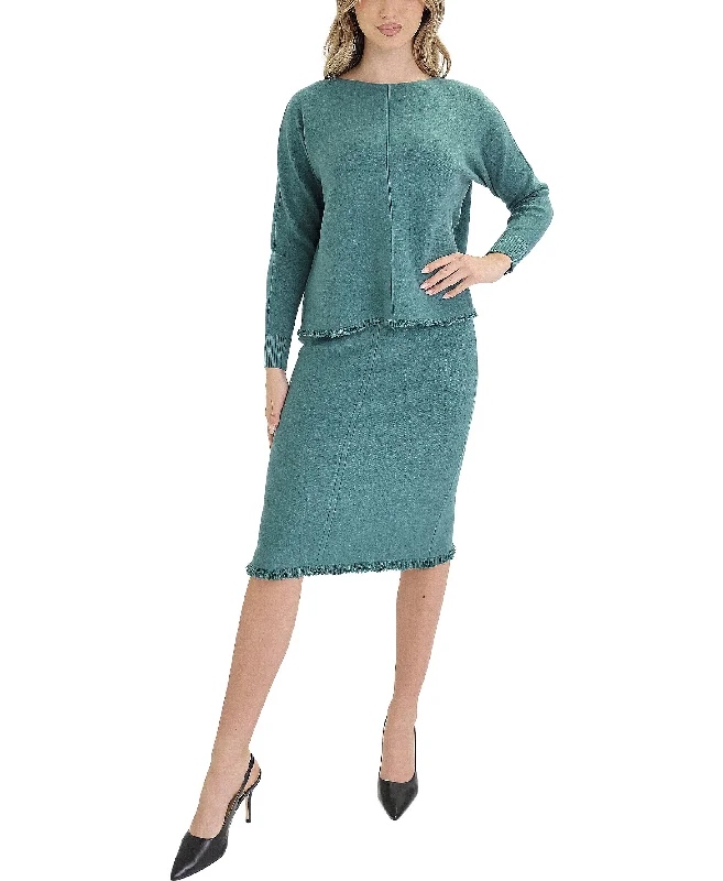 Polyester Knit TopsFringe Sweater & Skirt Set- 2 Pc Set