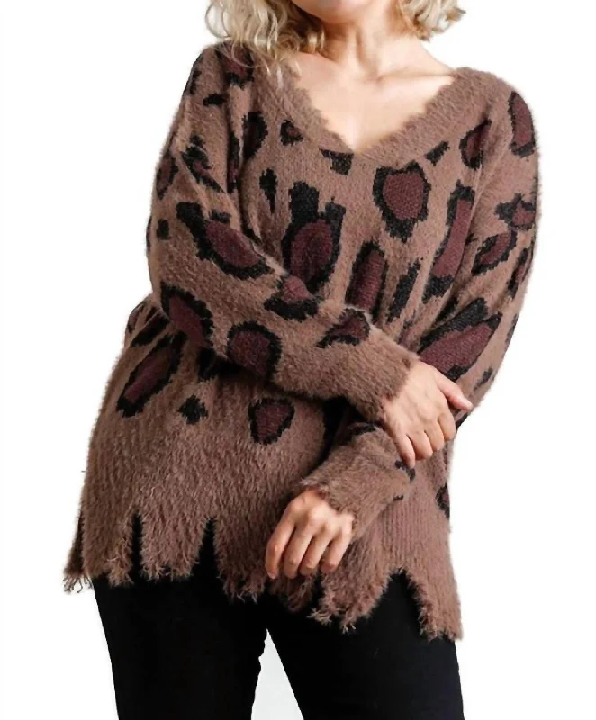 Spring Knit TopsFuzzy Leopard Sweater In Mocha