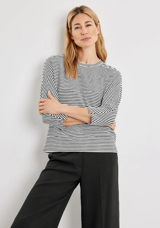 Ruffled Knit TopsGerry Weber Ribbed & Striped Sweater, Navy & White