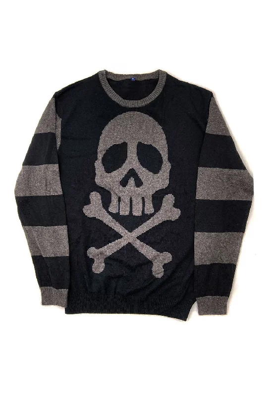 Winter Knit TopsHarlock Skull Gray Striped Sweater