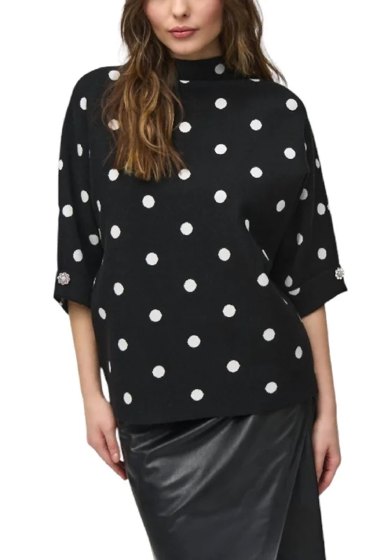 Off-Shoulder Knit TopsJacquard Dot Sweater In Black / Vanilla