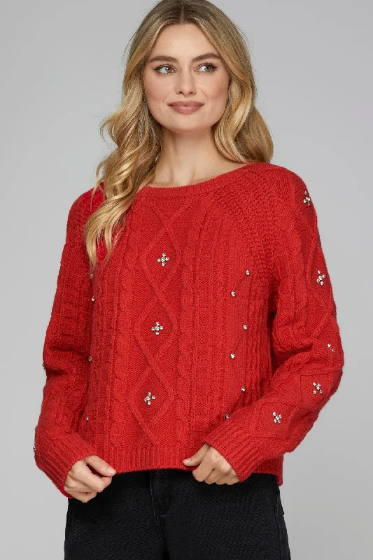 Off-Shoulder Knit TopsNaughty Sweater - Red