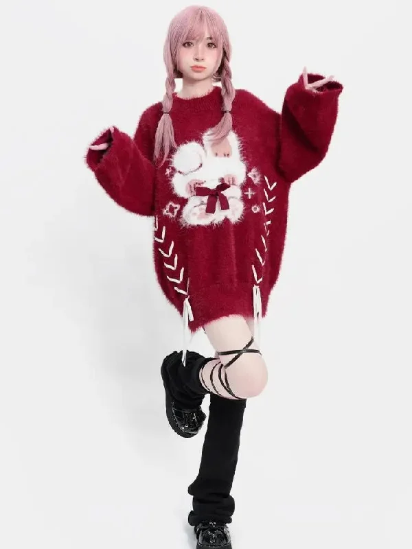 French Terry Knit TopsRabbit Fluffy Xmas Sweater