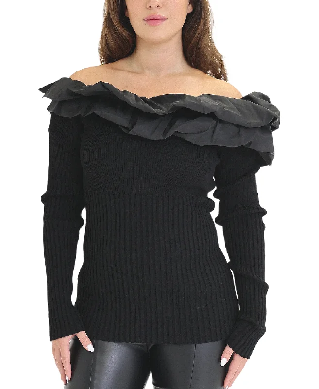 Ruffled Knit TopsRibbed Sweater w/ Ruffle Detail