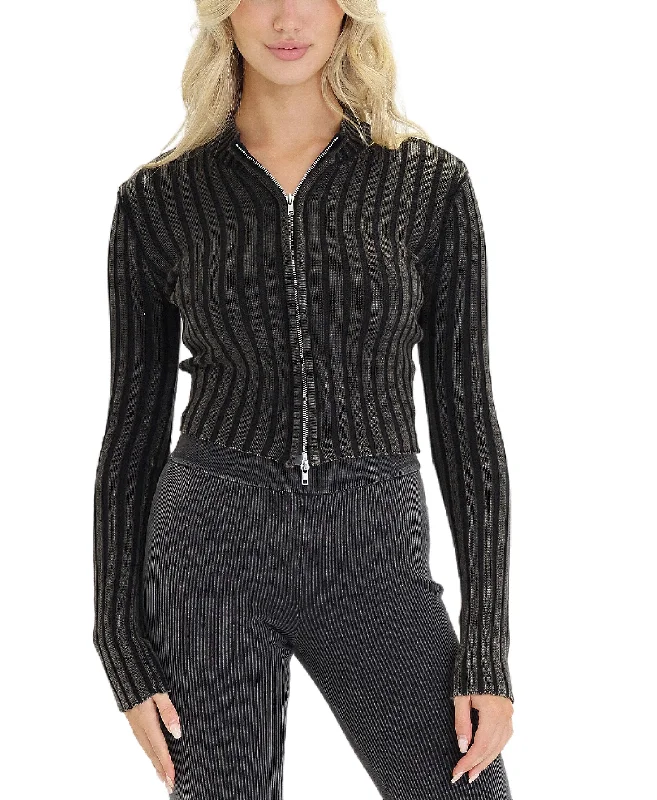 Beaded Knit TopsRibbed Zip Front Sweater