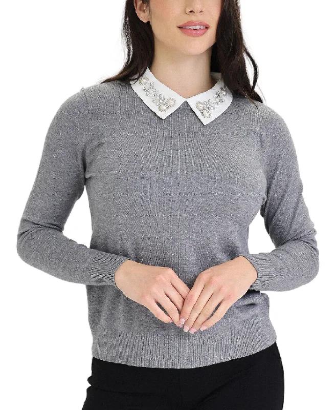 Performance Knit TopsSweater w/ Jeweled Collar