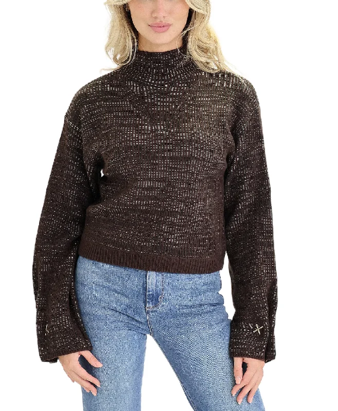 Zippered Knit TopsSweater w/ Metal Detail