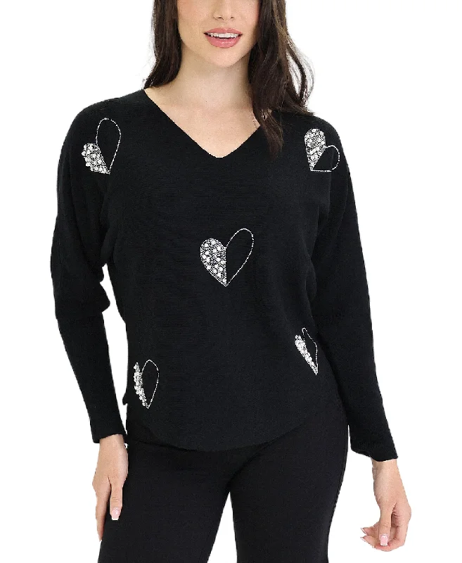 Outdoor Knit TopsSweater w/ Pearl & Crystal Hearts