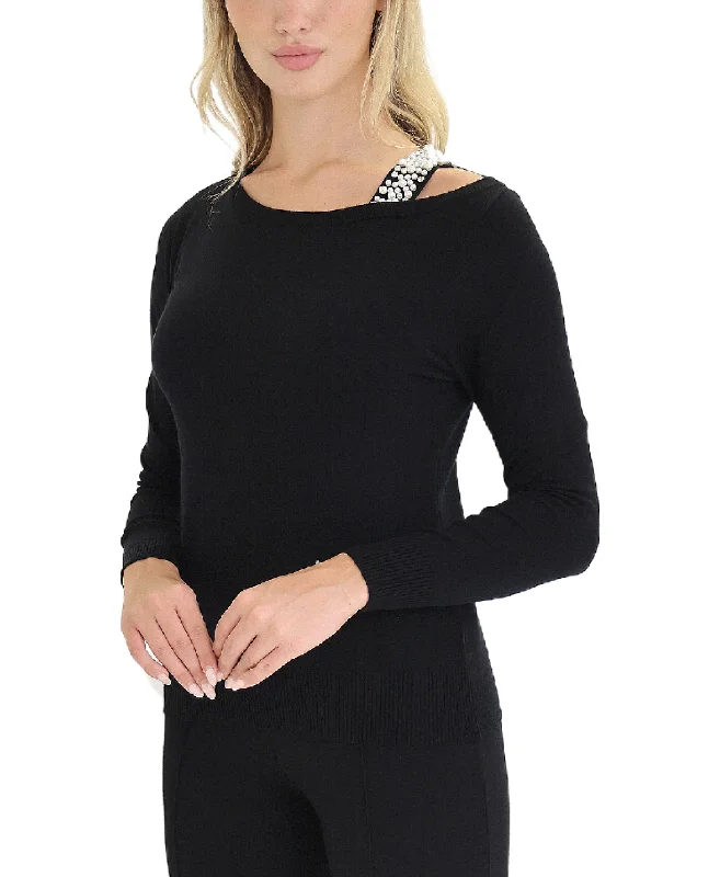 Longline Knit TopsSweater w/ Pearls