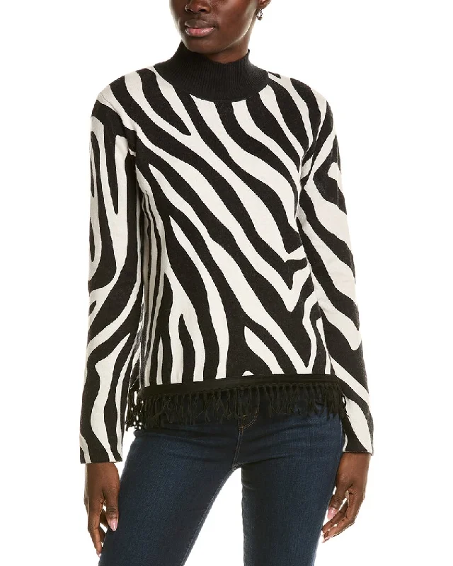 Metallic Knit Topstyler böe Fringed Zebra Cashmere-Blend Sweater