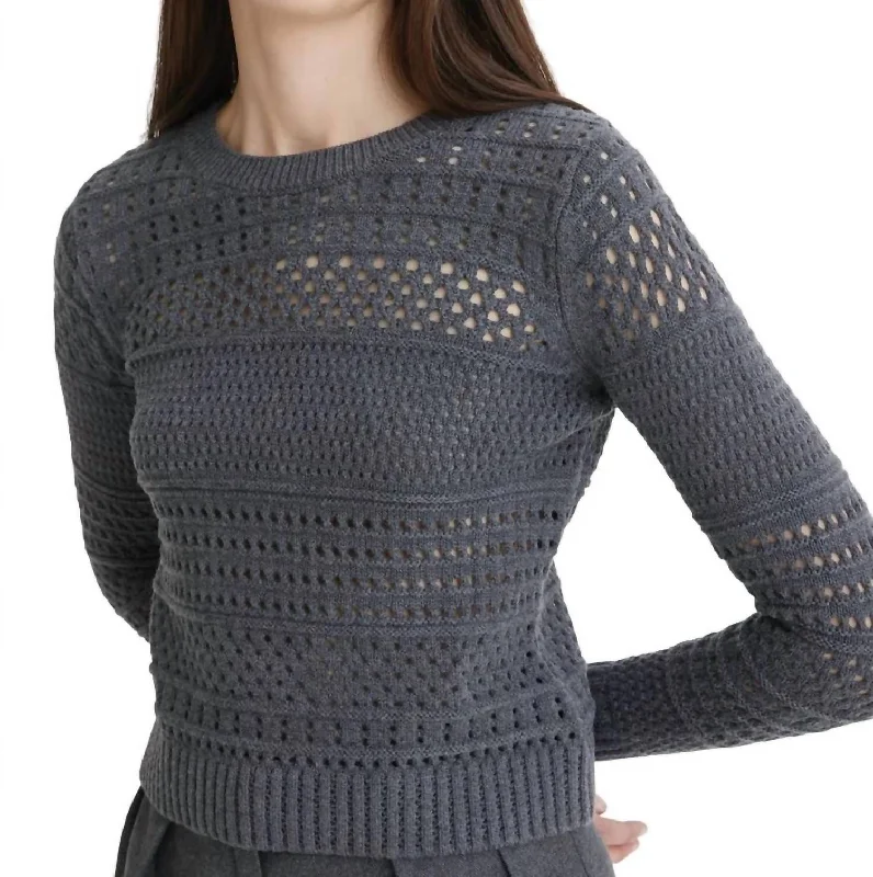 Cable Knit TopsVariegated Knit Mesh Sweater In Charcoal Knit