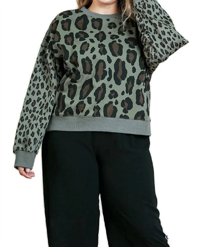 Embroidered Knit TopsWild Leopard Sweater In Olive Mix