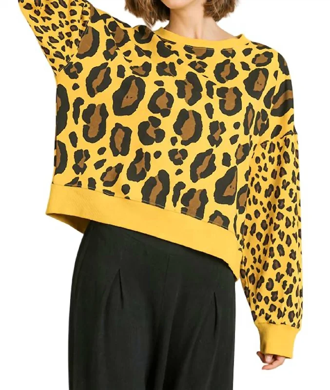 Layered Knit TopsWild Leopard Sweater In Yellow Mix